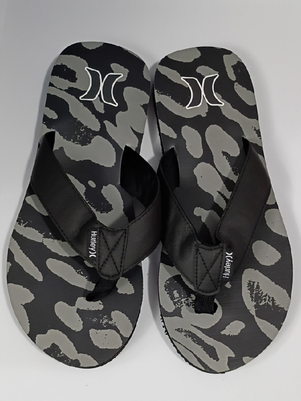 HURLEY MEN'S BLACK & GRAY CAMO FLIP FLOPS SANDALS SIZE 10 NWT